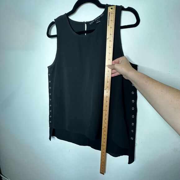 HYFVE Black with Silver Grommet Sleeveless Silky Hi Low Tunic Tank Keyhole Back - Picture 14 of 16